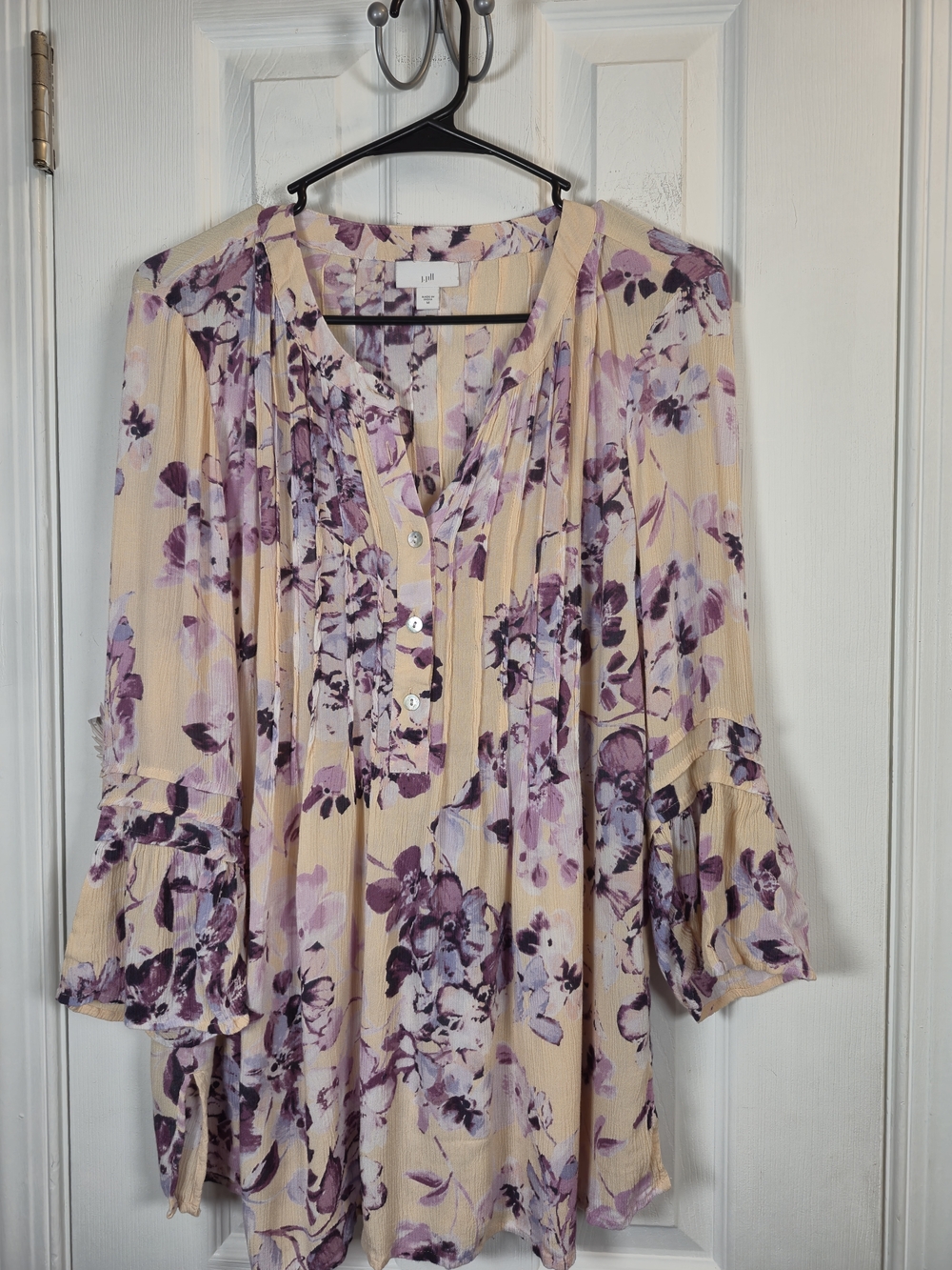 J. Jill Floral Viscose Rayon Pintuck Blouse